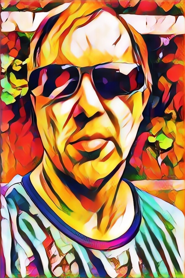AI generated art from a selfie. Colorful semi-abstract portrait painting.