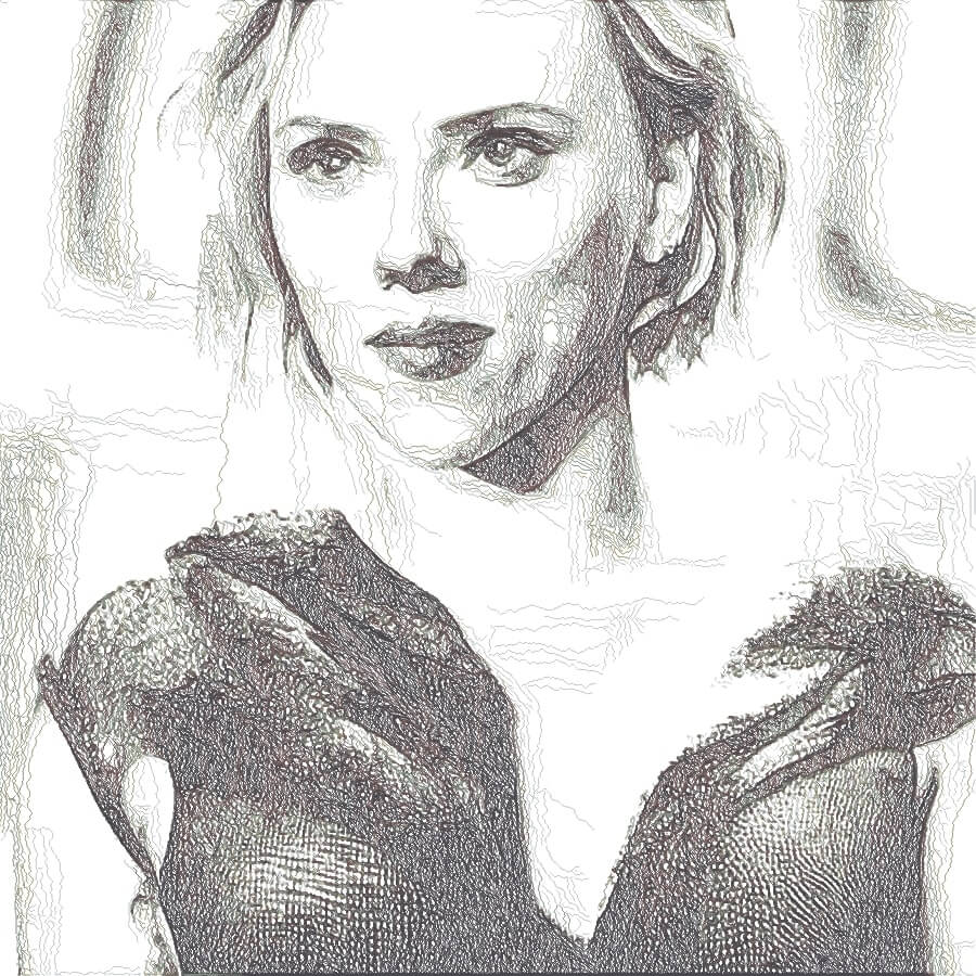 Scribble sketch of actress.