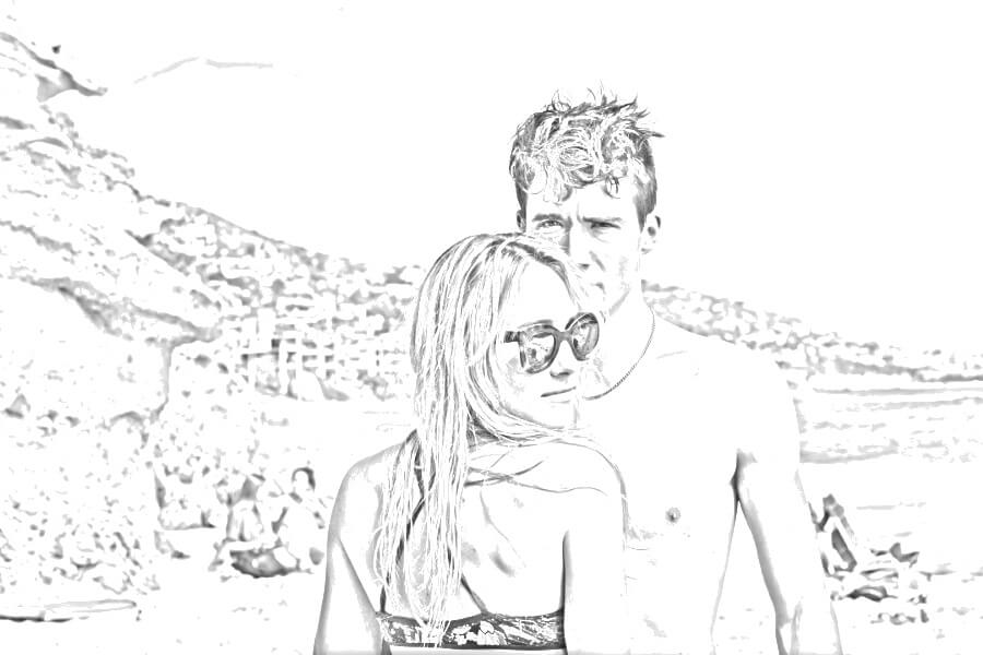 Photo to sketch of a man and woman at the beach.
