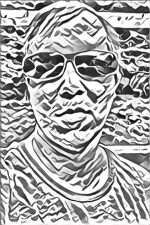 Photo of me wearing sunglasses, turned into an abstract drawing.