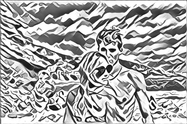 Photo of a couple at the beach converted to black and white abstract art.