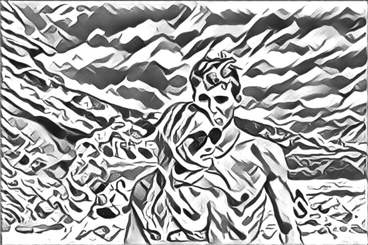 Photo of a couple at the beach converted to black and white abstract art.
