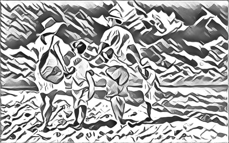 A family arriving at the beach. I converted the photo into a drawing.