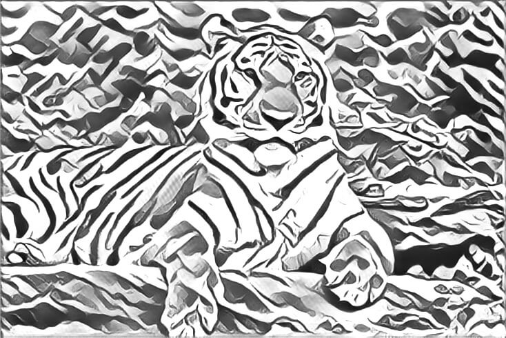 Semi abstract drawing of a tiger lying down