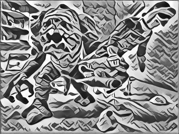 Drawing of a toy rancor holding Han Solo.