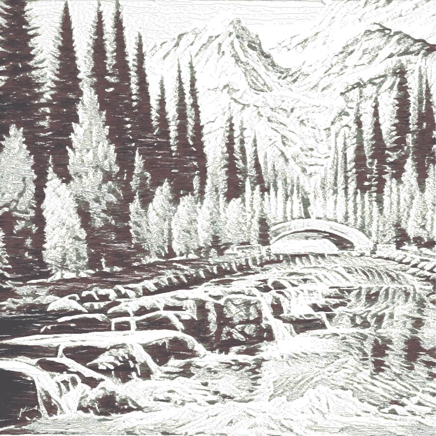 Black and white landscape sketch.