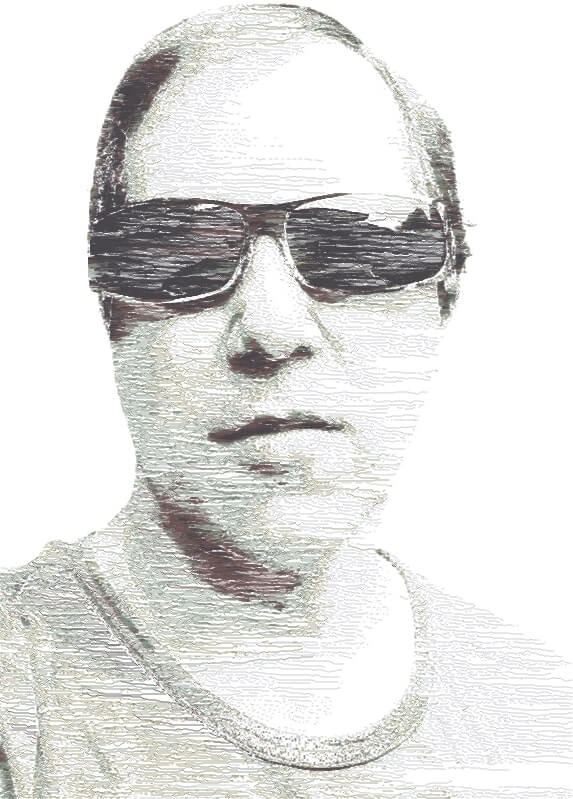 Rough sketch of man wearing sunglasses. Made with horizontal lines.
