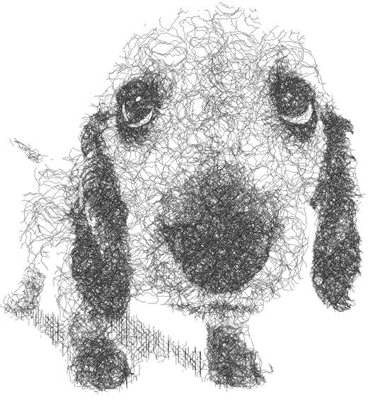 Puppy sketch made with scribbled circles.