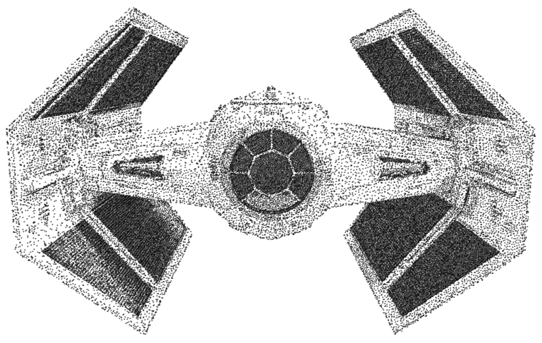 Tie fighter sketch made with dots.